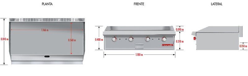 PLANCHA A GAS 4 QUEMADORES CV-4 MASTER PREMIUM CORIAT