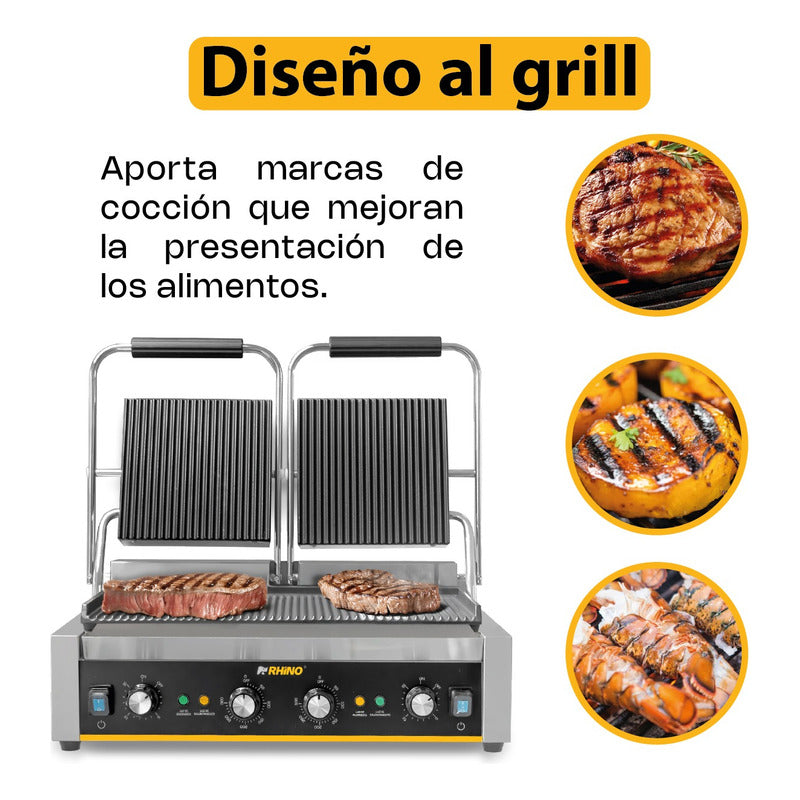 Rhino | Plancha Panini Comercial Doble Parilla | Planpa-3600 Plateado