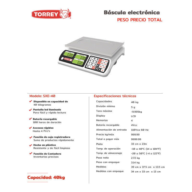Báscula Sxe40 Torrey 40 Kilos Envío Gratis Reyfri Blanco
