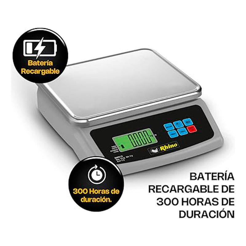 Báscula Electrónica Porcionadora Rhino 15kg/5g Bapo-15 5g  Aluminio