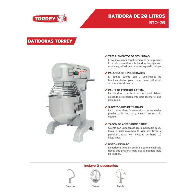 Batidora De Pedestal Industrial Torrey Bto-20 Gris 110 v Gris 60 Hz