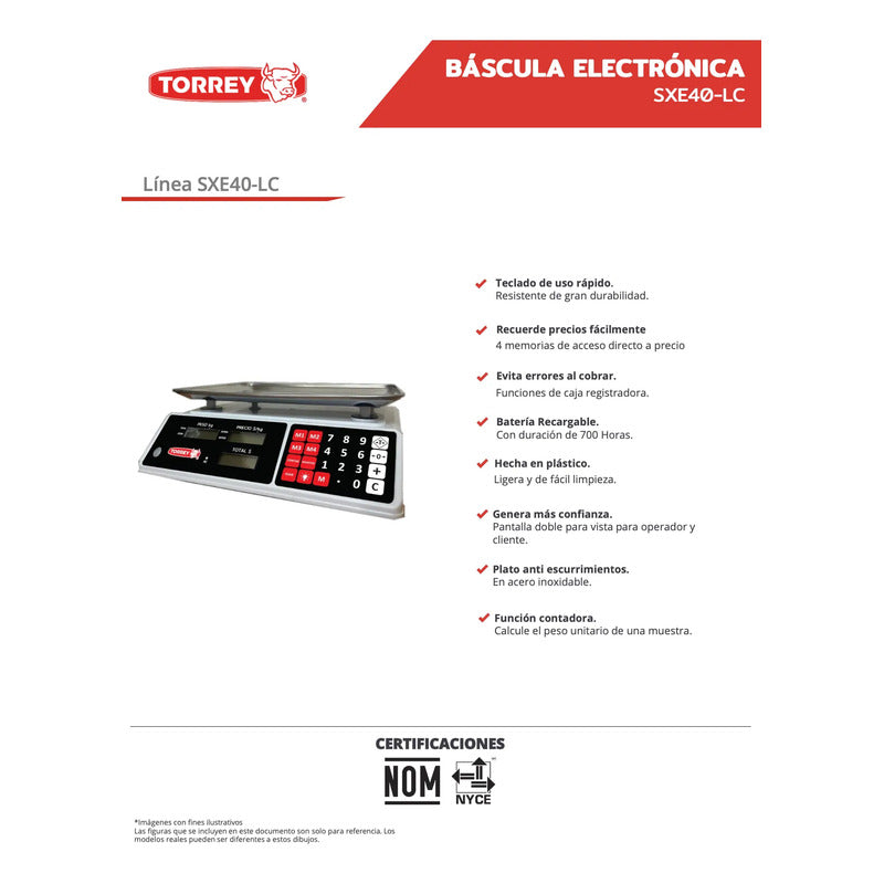 Bascula Digital Torrey Sxe40-lc 40 Kg Color Blanco Blanco