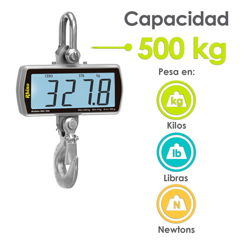 Báscula Comercial Digital Colgante Rhino Bac-500 500kg