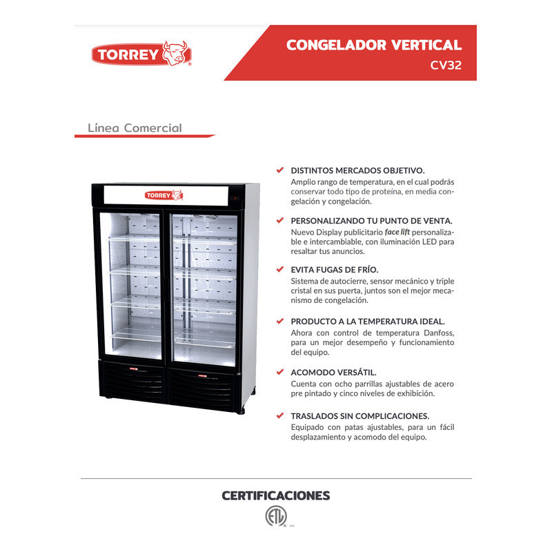 Congelador Comercial Vertical Torrey Cv-32 Pies Reyfri