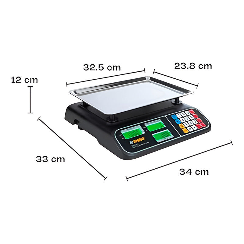Báscula Comercial 40kg / 5g Charola Acero Barcom-40 Rhino Negro