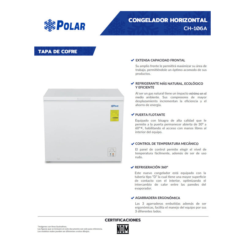 Congelador Horizontal Polar Ch-106a 248 Lts 1 Puerta Reyfri Blanco
