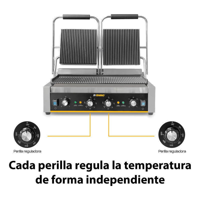 Rhino | Plancha Panini Comercial Doble Parilla | Planpa-3600 Plateado