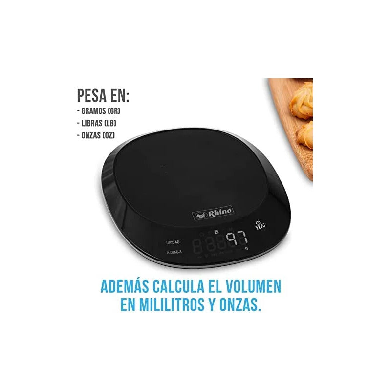 Báscula De Cocina Contra Agua 5 Kg Rhino Barag-5 Color Negro Negro