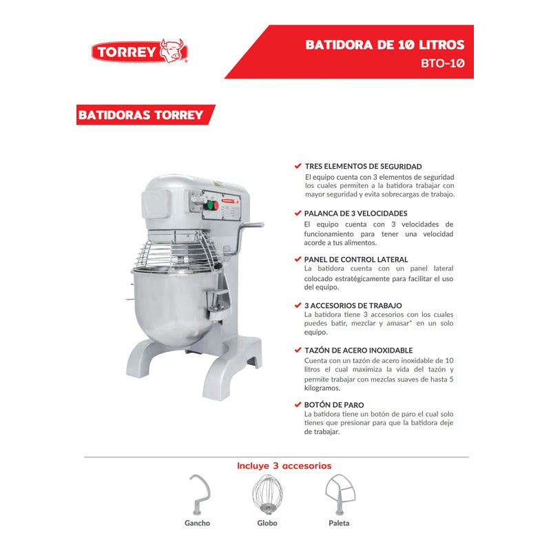 Batidora De Pedestal Industrial Torrey Bto-10 Litros Reyfri Gris 60 Hz