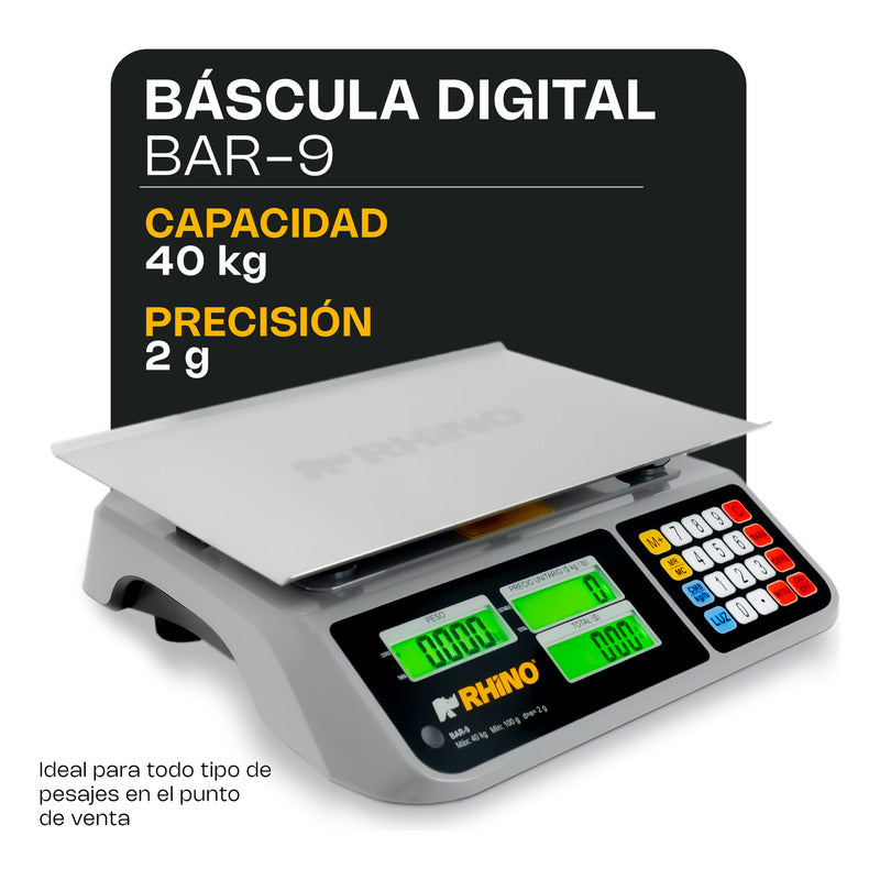 Báscula Comercial Digital Rhino Bar-9 40kg 36 cm X 26 cm