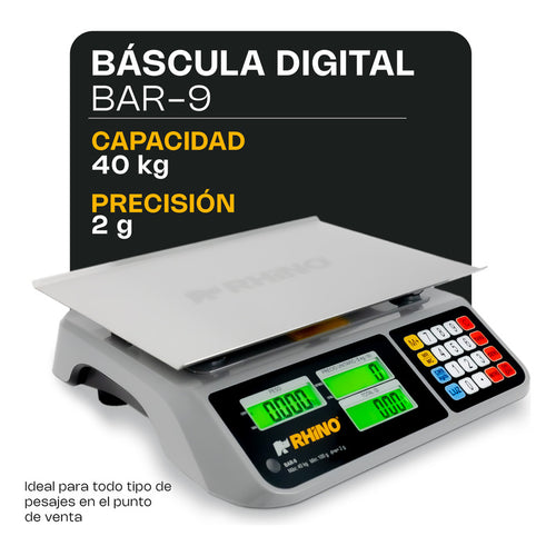 Báscula Comercial Digital Rhino Bar-9 40kg 36 cm X 26 cm