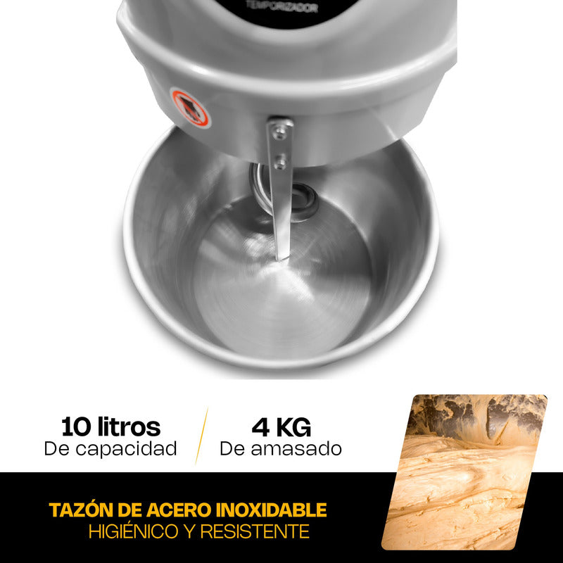 Amasadora Rhino Amasa-10 10 L Motor 1 Hp Tazón A. Inoxidable
