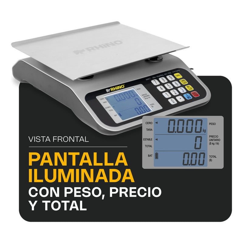 Báscula Eléctrica Digital Multifuncional 30 Kg Rhino Bar-7 Color Gris