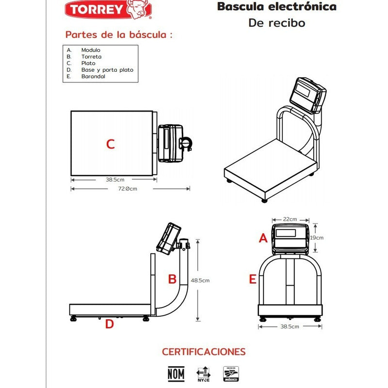 Bascula Para 100 Kg Torrey Modelo Pcb-100 Conexion Pc Rbanda Color Gris
