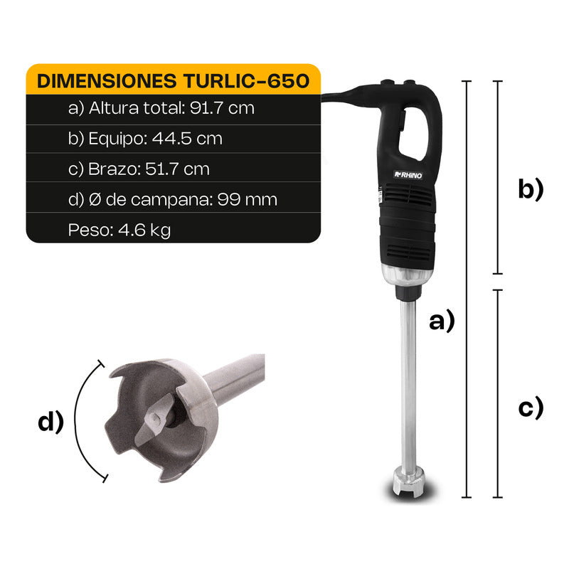 Batidora De Inmersión Industrial Rhino Turlic-650 180 Lts. Negro/acero Inoxidable