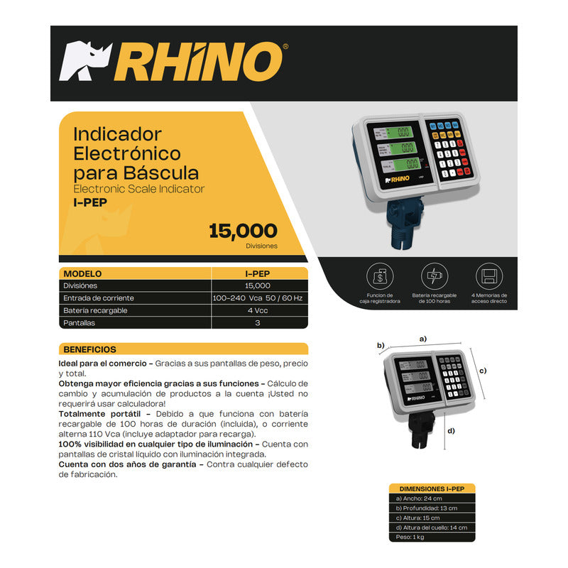 Indicador Peso, Precio, Total Para Báscula Rhino I-pep