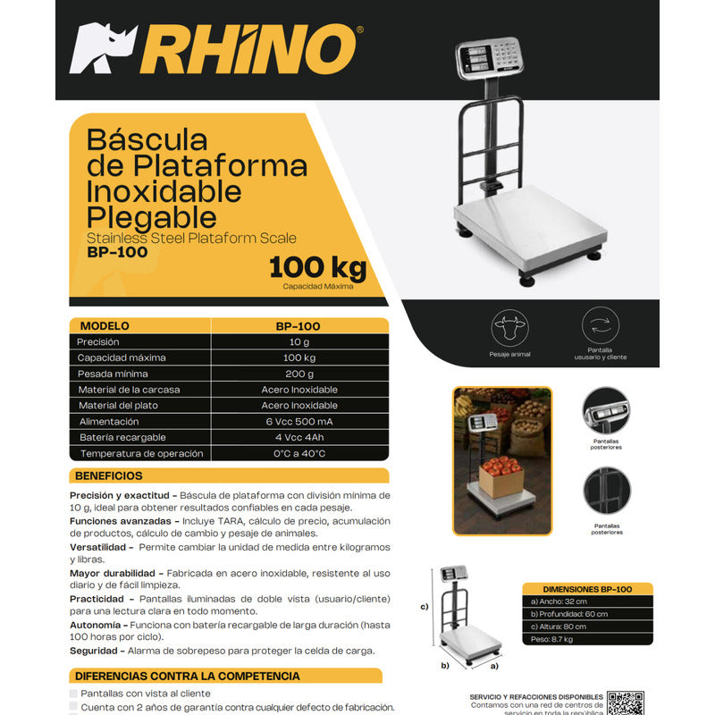 Báscula De Plataforma Inoxidable Plegable Bp-100 Kg Gris