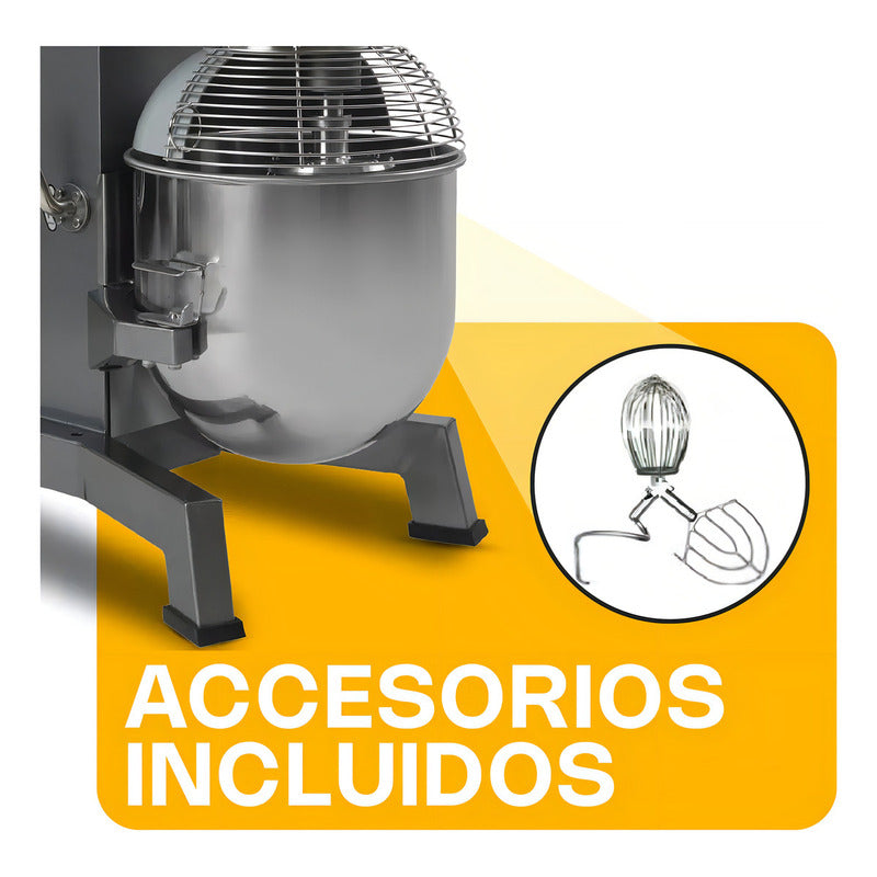 Batidora Planetaria Industrial Rhino Bati-20x Amasado 7.5kg Color Amarillo Frecuencia 60 Hz