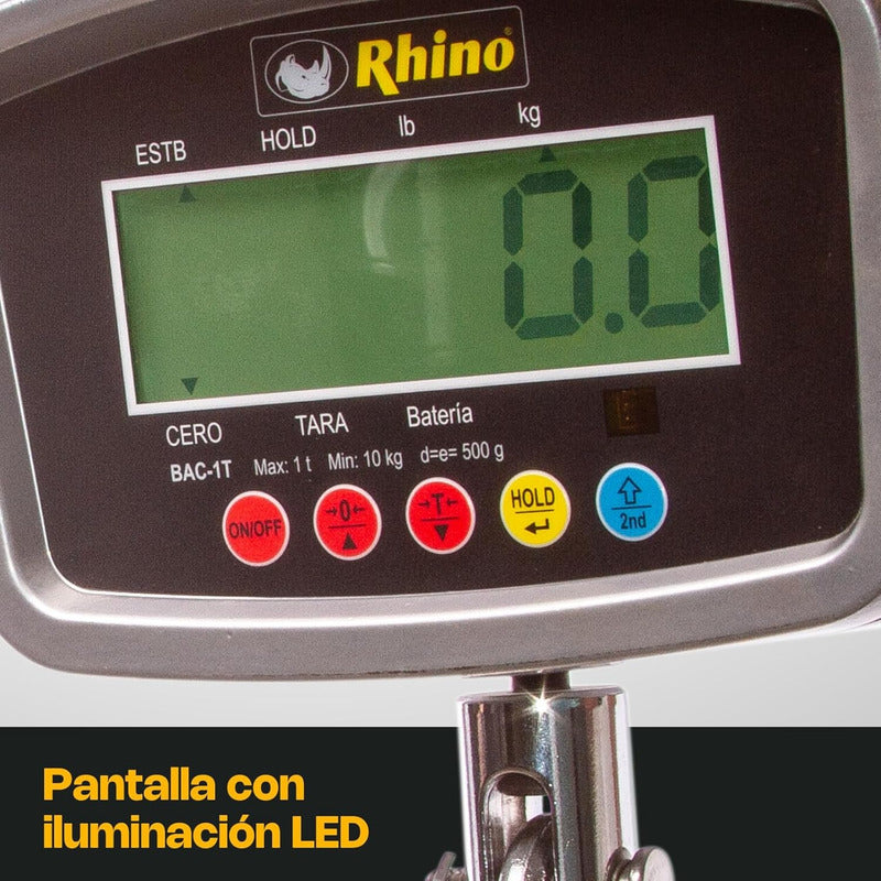 Báscula Industrial Digital Colgante Rhino Bac-1t 1 Tonelada Gris
