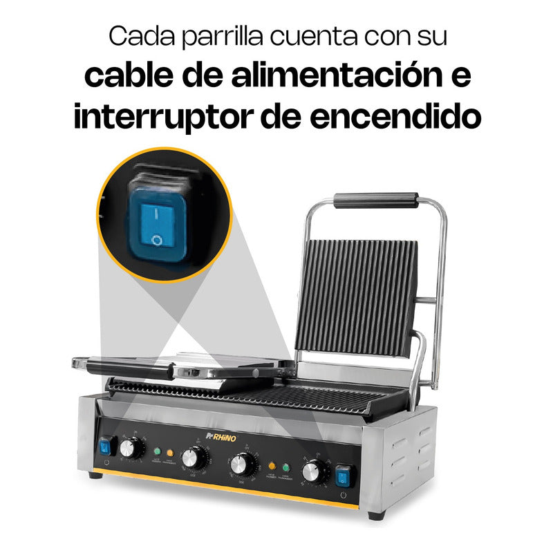Rhino | Plancha Panini Comercial Doble Parilla | Planpa-3600 Plateado