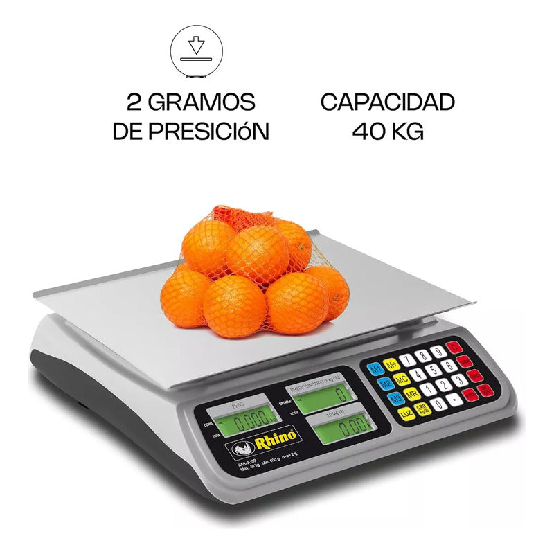 Báscula Comercial Digital Rhino Bar-8rs 40kg 33 cm X 25 cm Aluminio
