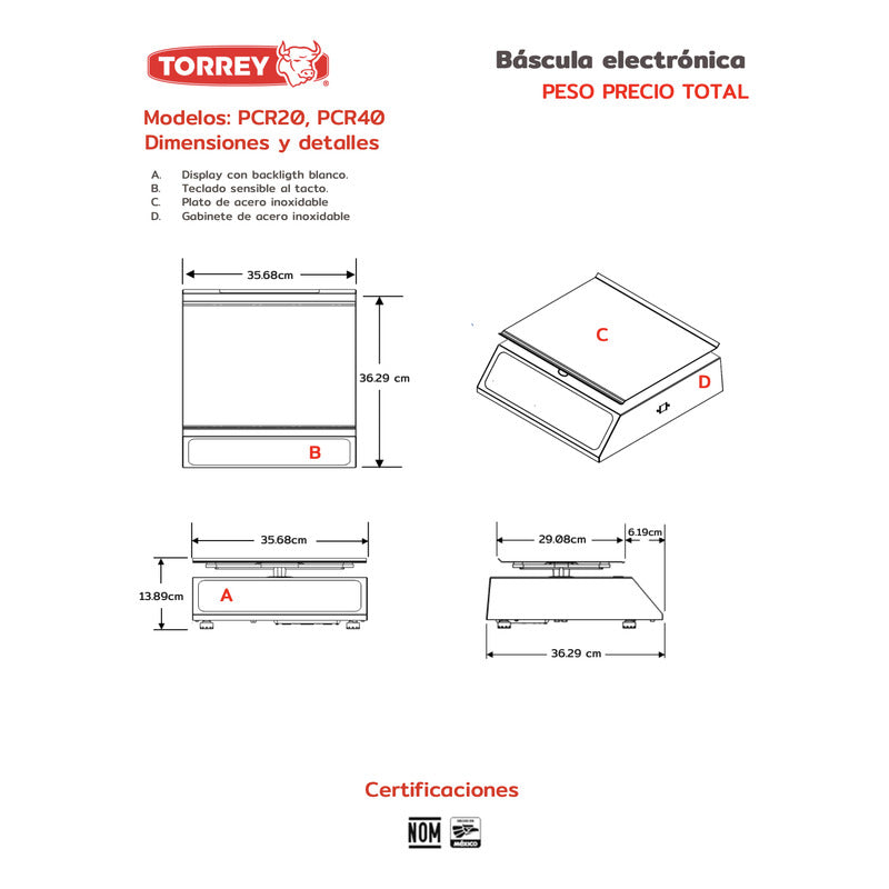 Báscula Pcr40t Torrey 40 Kg Digital Torreta Envío Gratis Rey