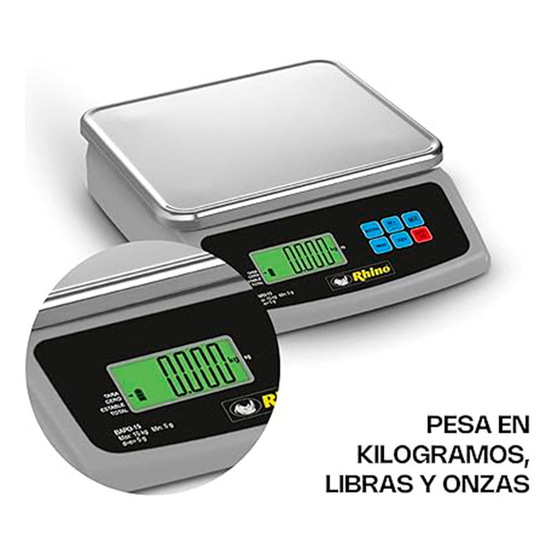 Báscula Electrónica Porcionadora Rhino 15kg/5g Bapo-15 5g  Aluminio