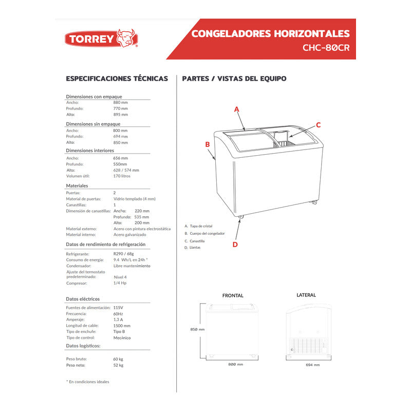 Congelador Comercial Cristal Curvo Torrey Chc-80cr Reyfri Blanco