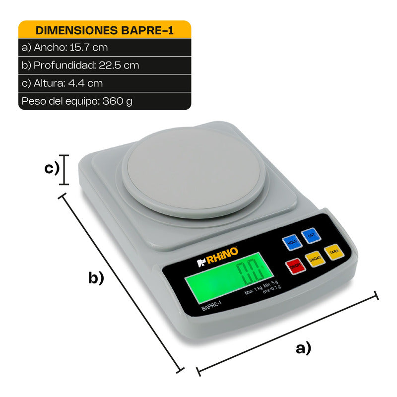 Báscula De Precisión Digital Rhino Bapre1 1kg/0.1g Precisión Gris