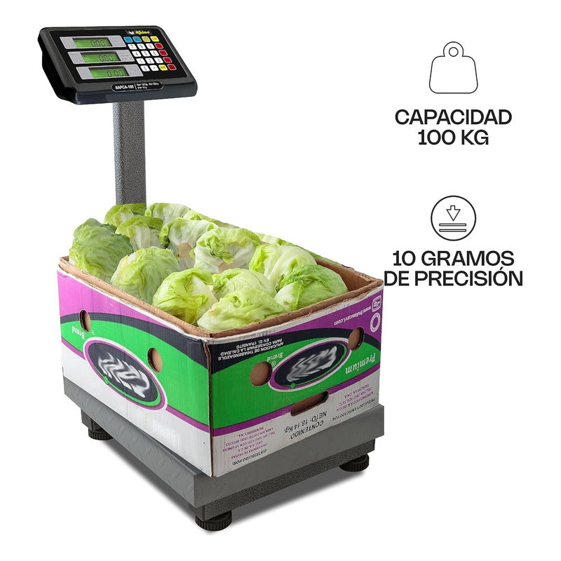 Báscula Comercial Digital Rhino Bapca 100kg 42 cm X 32 cm Gris