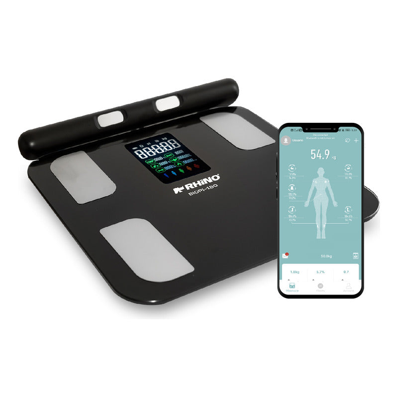 Bascula Digital Corporal 8 Electrodos Rhino 180kg Con App Negro