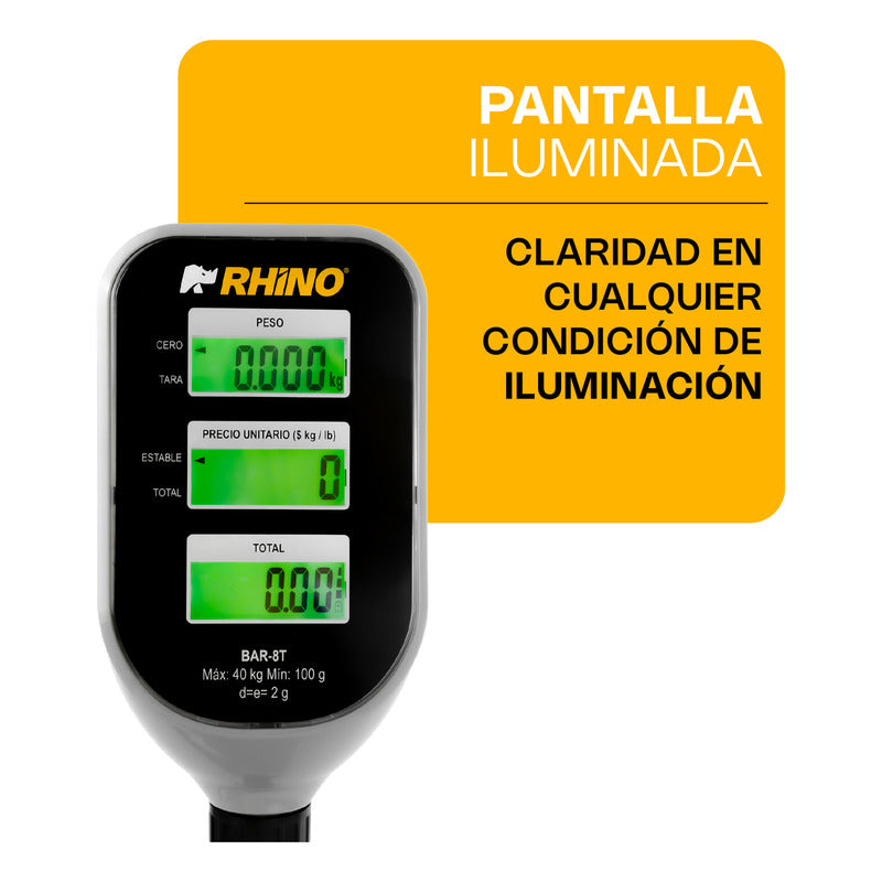 Báscula Comercial Digital Rhino Bar-8t 40kg Con Mástil