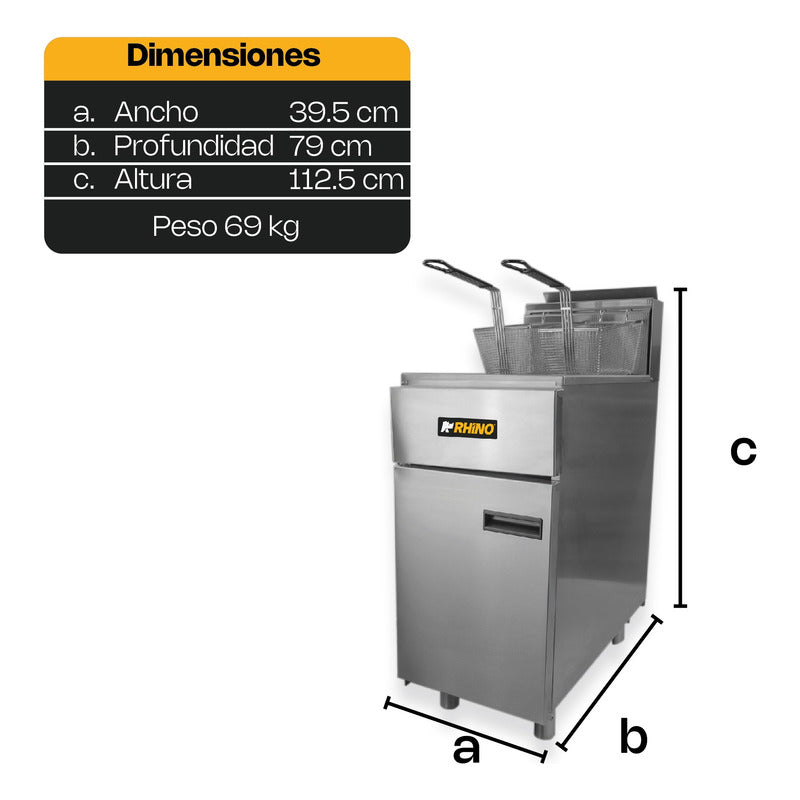 Freidora Industrial De Gas Natural Rhino® 24 Litros A. Inox Gris