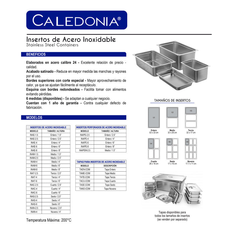 Inserto Entero De Acero Inoxidable 8 Caledonia Inae-8