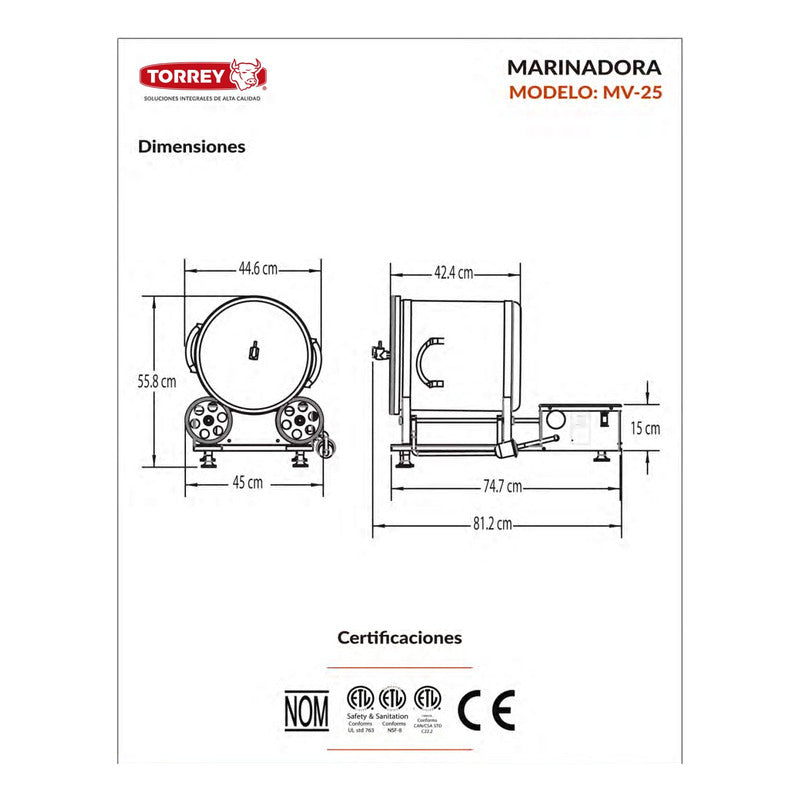 Marinadora Al Vacío Torrey De A. Inox Con Capacidad De 25 Kg