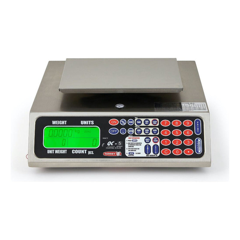 Báscula Contadora Torrey Acero Inoxidable Qc-5 Kg Lcd 25.2cm X 17.3cm