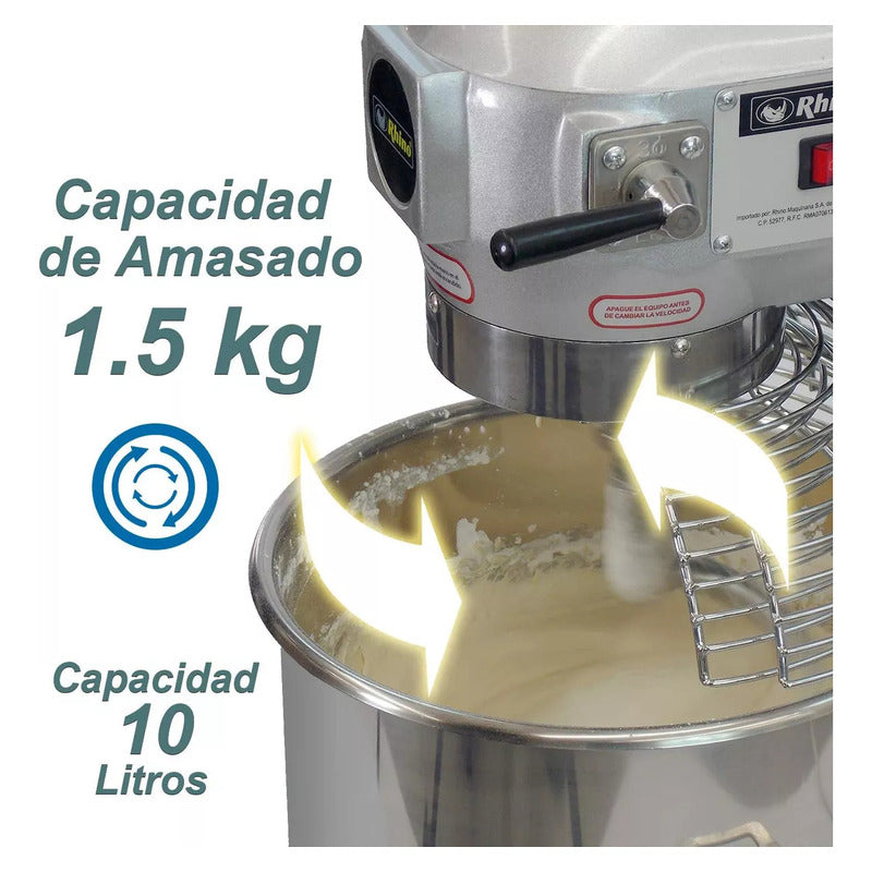 Batidora Planetaria Comercial Rhino Bati-10 Lts Amasa 1.5 Kg Gris 60 Hz