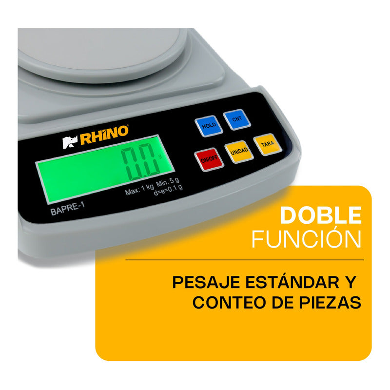 Báscula De Precisión Digital Rhino Bapre1 1kg/0.1g Precisión Gris