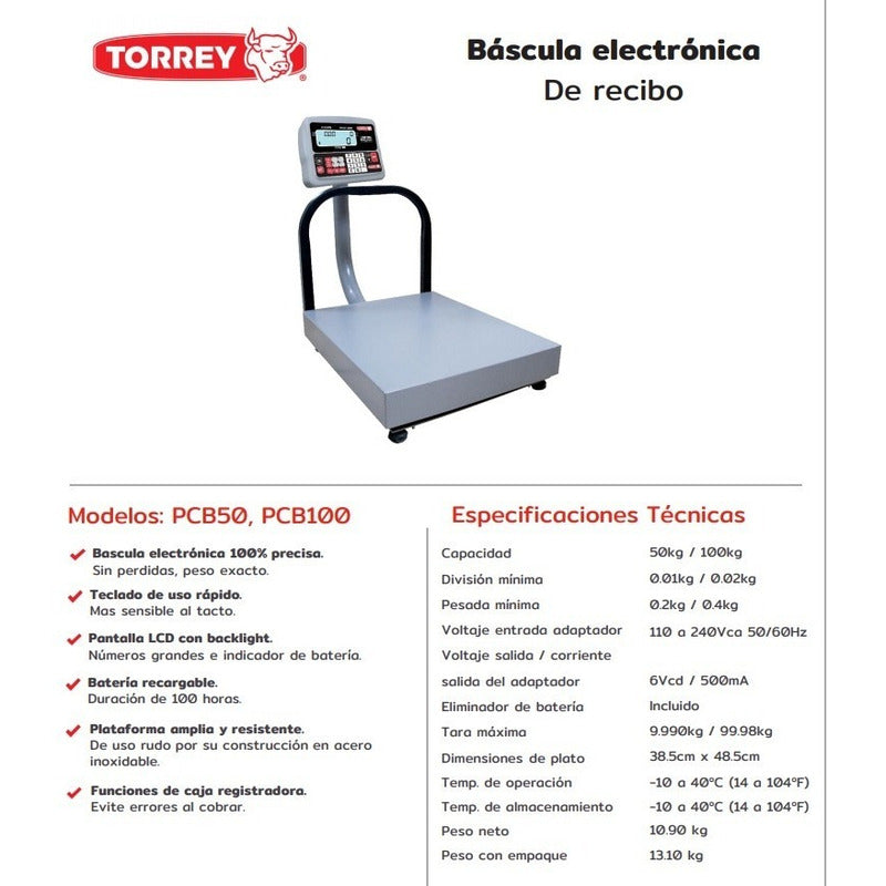 Bascula Para 100 Kg Torrey Modelo Pcb-100 Conexion Pc Rbanda Color Gris