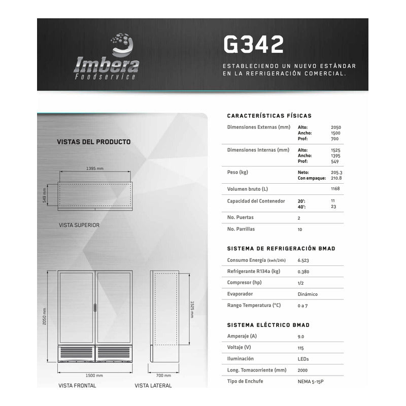 Refrigerador Comercial Imbera G342 42 Pies 2 Puertas Reyfri Gris