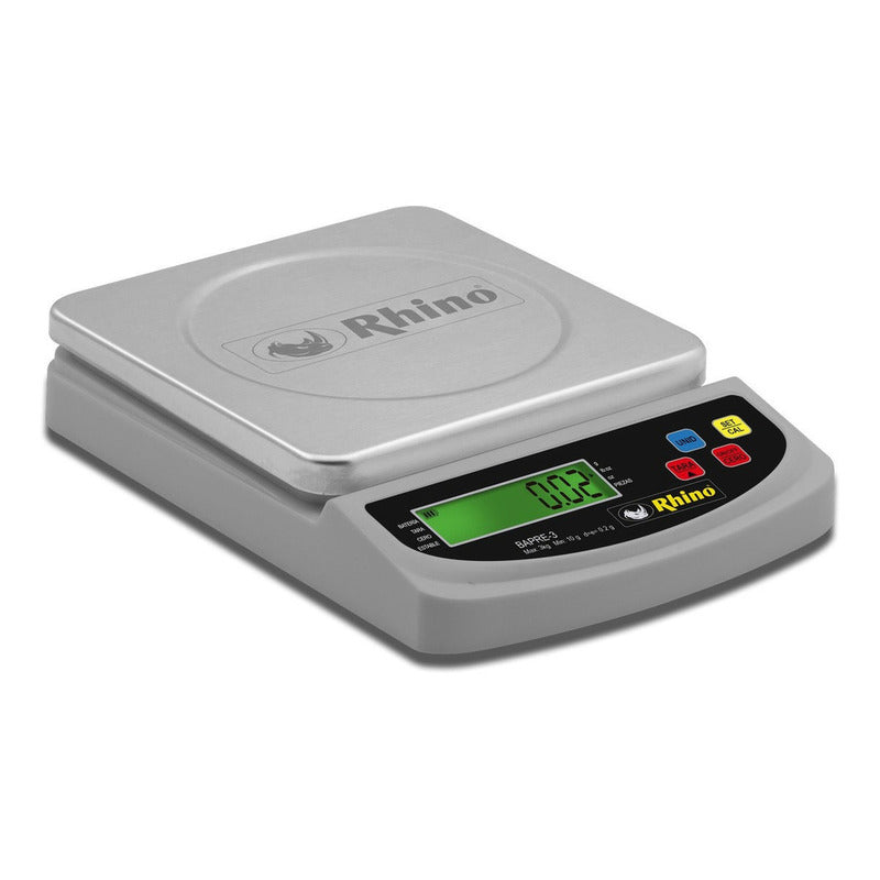 Báscula Digital De Precisión Rhino Bapre-3 De 3 Kg Con Plato De Acero Inoxidable Gris