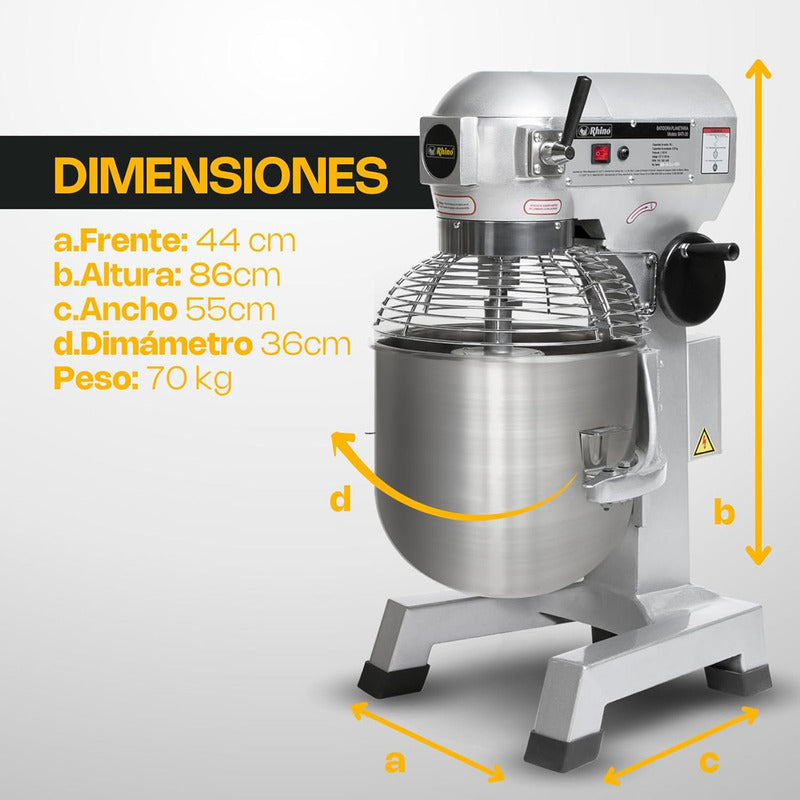 Batidora Planetaria 27 Litros Bati-30 5.25kg Amasado Rhino Color Plateado Frecuencia 60 Hz Plata