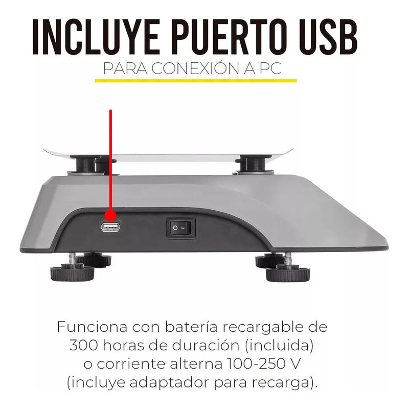 Bascula Electronica 20 Kg Con Puerto Usb Rhino + Cable Usb Gris