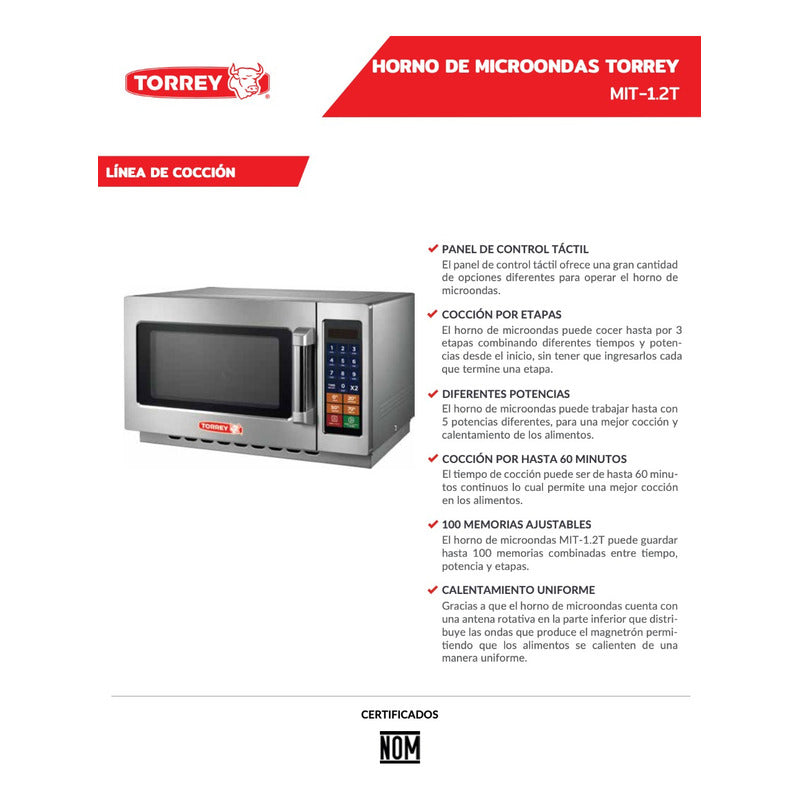 Microondas Industrial Torrey Mit-1.2t Acero Inoxidable 34l