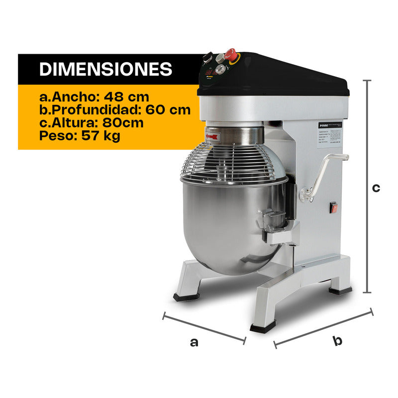 Batidora Planetaria Industrial Rhino Bati-20x Amasado 7.5kg Color Amarillo Frecuencia 60 Hz