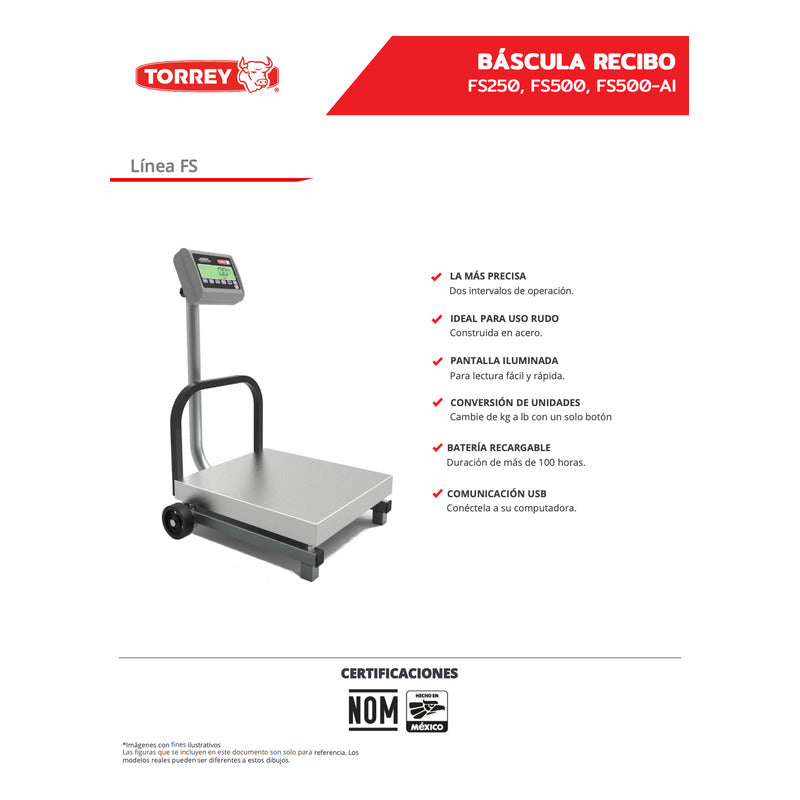 Báscula Industrial Digital Torrey Fs-500 Kg 54x50 Cm Reyfri Blanco