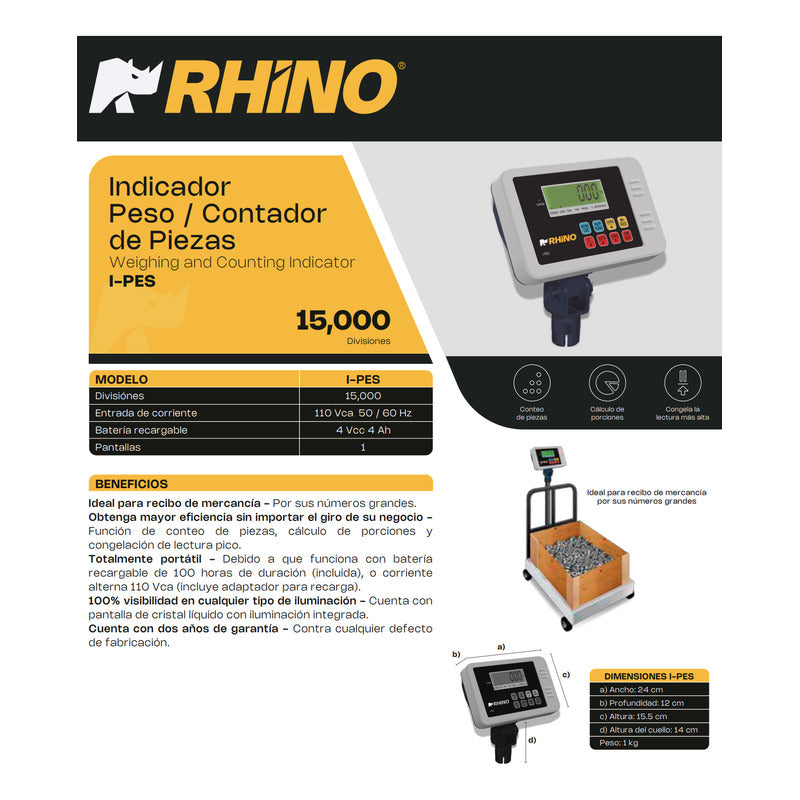 Indicador Peso Contador De Piezas Rhino I-pes Gris