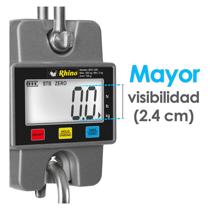 Báscula Comercial Digital Colgante Rhino Bac-300 300kg Gris Gris