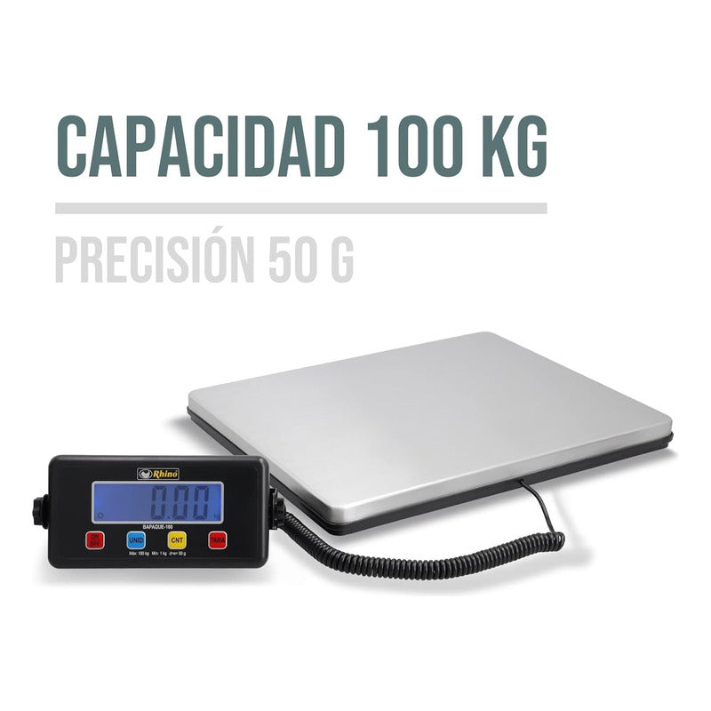 Báscula Para Paquetería Rhino Bapaque-100 Kg C/indicador Negro