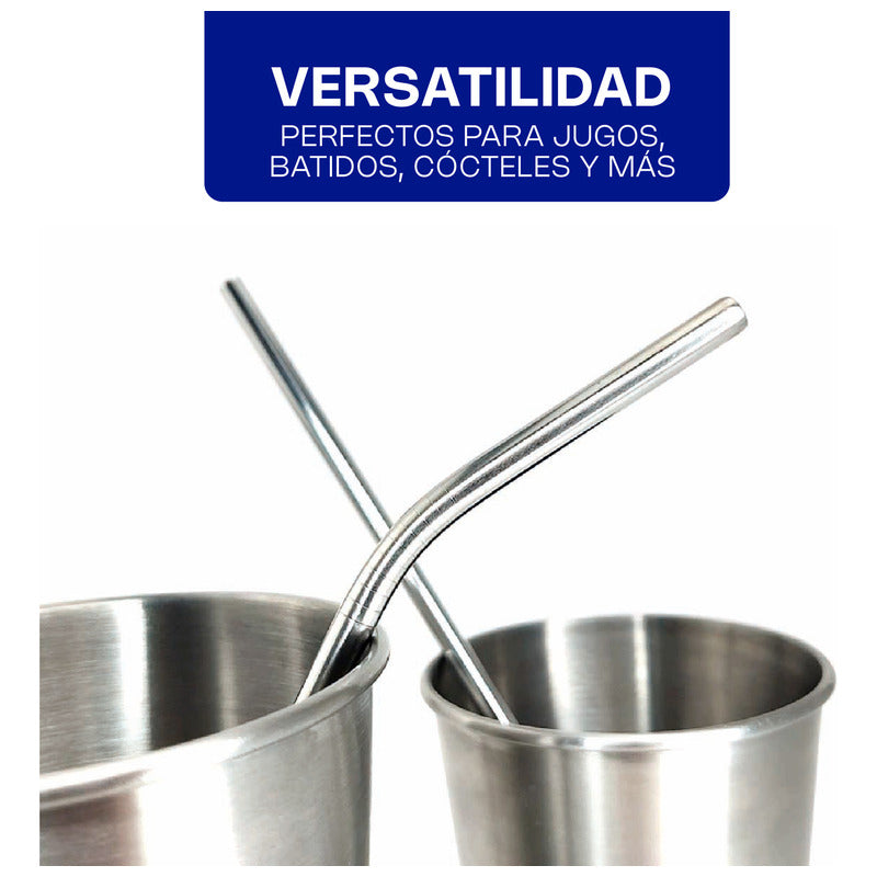 Set 20 Popotes Curvos Acero Inoxidable Ecológicos 26 Cm/6mm Plateado